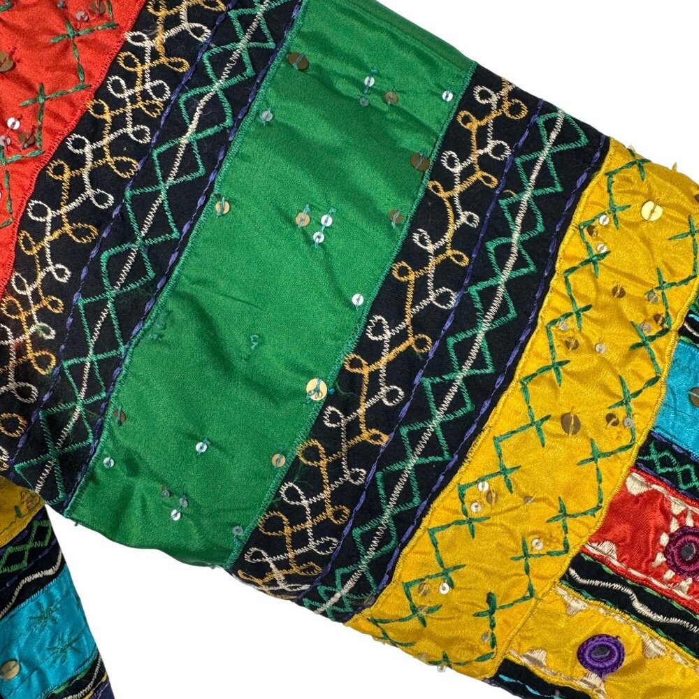 Chicos Multicolor Patchwork Embroidered Jacket 100% Cotton Boho Artsy Sz 3 XL/16 - Picture 8 of 9